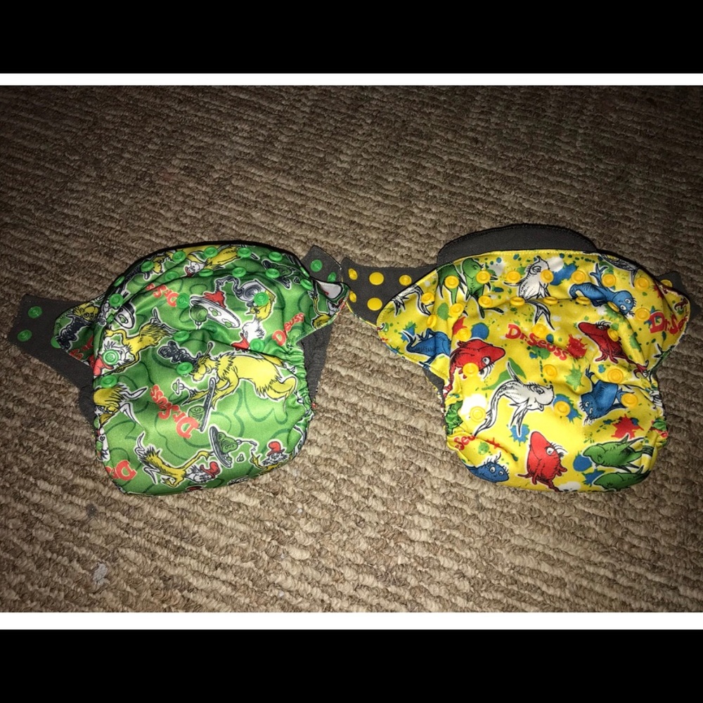 2 squishy tushy AIO Dr. Seuss cloth diapers
